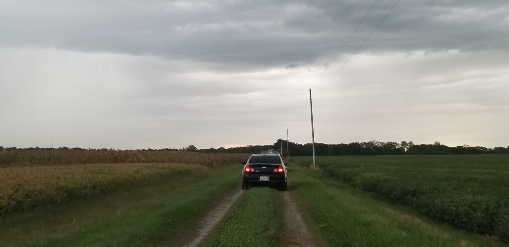 Dirt road through the cornfield to a dig site